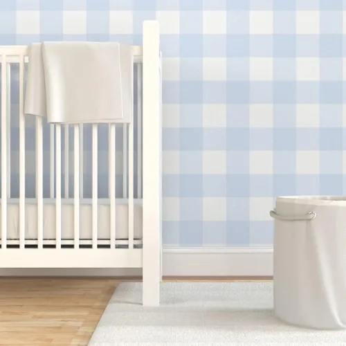 Miniatura 6 de Spoonflower Despegar y pegar papel tapiz Swatch - Azul Gingham grande Check Inch Niños Decoración del hogar Blanco Papel pintado extraíble