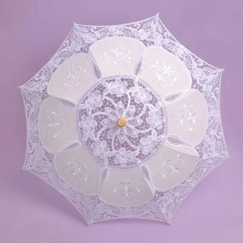 Miniatura 2 de Sombrilla bordada de encaje para novia, boda, baile de fiesta, con mango de madera, decoración de paraguas para mujeres y niñas