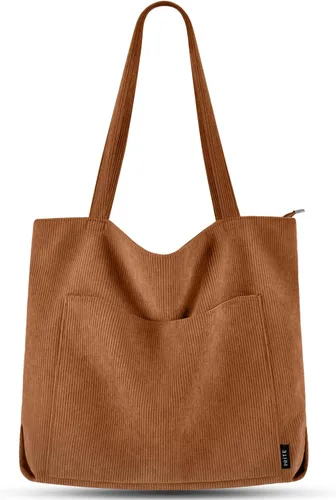 Miniatura 17 de Prite Bolsa de pana para mujer, bolsa de hombro grande con cremallera y bolsillos para la universidad, trabajo, viajes, compras