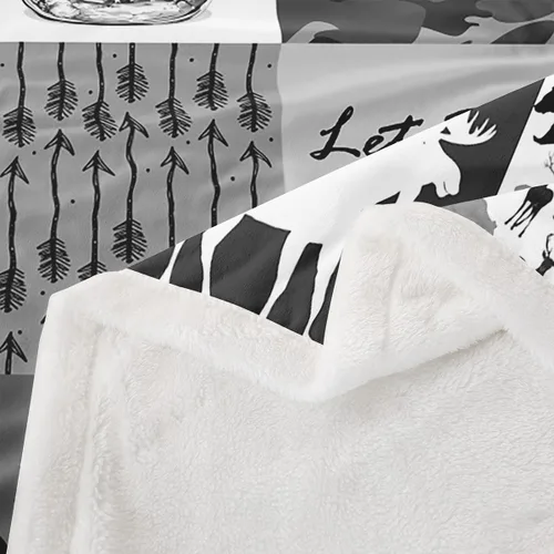 Miniatura 4 de Manfei Manta de camping gris y negro camuflaje a cuadros para niños y adolescentes, manta de ciervos con osos rústicos para sofá, manta de vellón