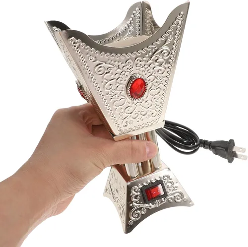 Miniatura 6 de COHEALI Quemador de incienso enchufable: soporte de incensario de metal vintage para aromaterapia y relajación, estufa de incienso eléctrica
