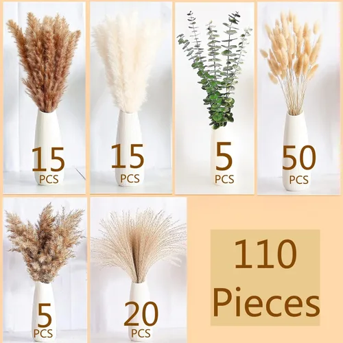 Miniatura 4 de 110 piezas de decoración bohemia de hierba de pampa, pompas secas naturalmente, colas de conejo, flores secas y eucalipto seco. Perfecto para bodas