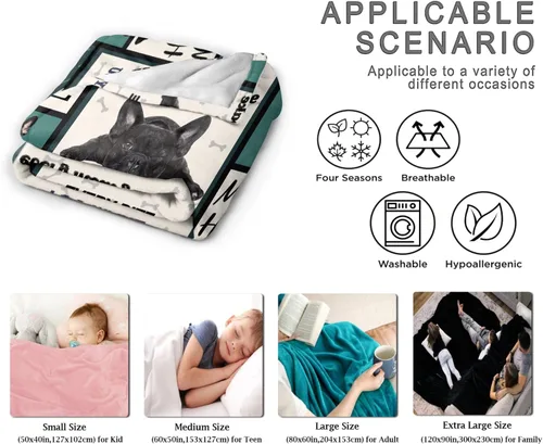 Miniatura 7 de Manta de Bulldog Francés – Manta de Franela de Forro Polar Súper Suave para Regalos, Colcha de Cama para Decoración del Hogar para Sofá Cama Durante