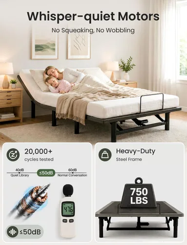Miniatura 6 de Mixcous Base de cama ajustable de tamaño matrimonial con puertos USB, base de cama eléctrica con control remoto inalámbrico, diseño plegable de 3
