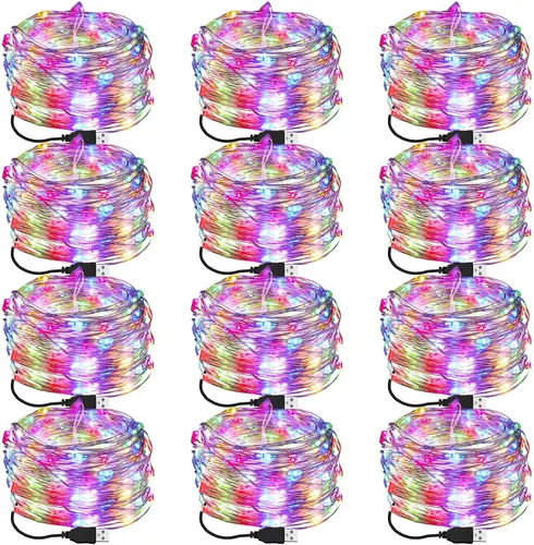 Miniatura 12 de Macarrie 6 piezas de luces de cadena USB de 33 pies con 100 LED, luces de hadas alimentadas por USB para decoración de Navidad, interior, exterior
