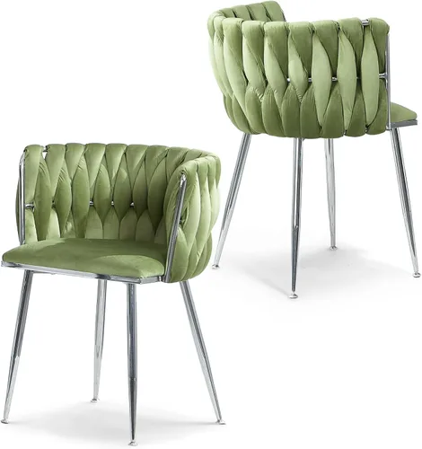 Miniatura 13 de Juego de 2 sillas de comedor de terciopelo, sillas laterales tapizadas tejidas con patas de metal negro, sillas decorativas modernas, sillas