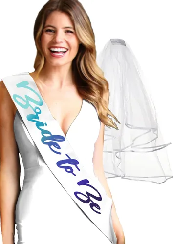 Miniatura 16 de Something Blue Gift for Bride To Be Sash - Banda de satén de grado nupcial - Decoraciones de despedida de soltera azul turquesa, Juego de 2 piezas