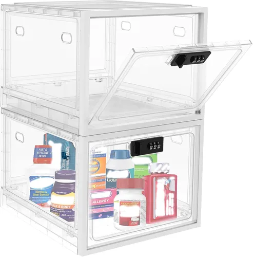 Miniatura 9 de Caja de bloqueo para medicamentos seguros, caja de almacenamiento con cerradura de 10 litros para refrigerador/aperitivos alimentos, cajas