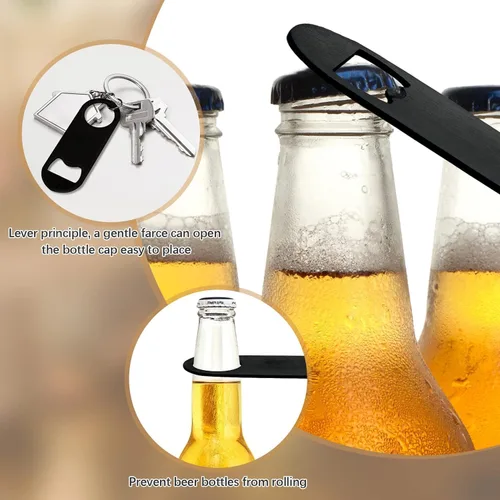 Miniatura 3 de 30 abridores de botellas planos de 3.5 x 1.18 pulgadas, abridor de botellas de cerveza de acero inoxidable negro, hoja de barra resistente, abridor