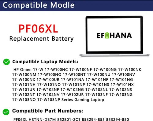Miniatura 4 de PF06XL - Batería de repuesto para laptop HP Omen 17-W 17-W100NC 17-W100NF 17-W200NA 17-W200NE Series Laptop HSTNN-DB7M 852801-2C1 853294-855