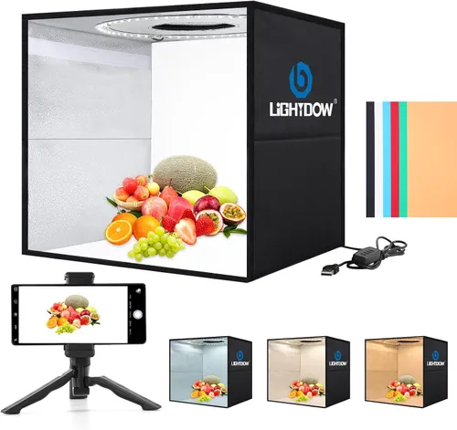 Miniatura 8 de Lightdow Caja de luz de estudio fotográfico de 10 x 10 x 10 pulgadas con 96 LED (CRI>95), 6 telones de fondo, portátiles, regulables, versátiles