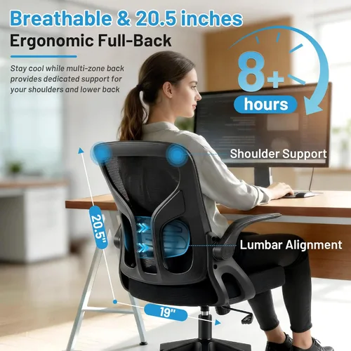 Miniatura 4 de Silla de oficina ergonómica con soporte lumbar ajustable, silla de malla transpirable con respaldo alto con función de inclinación de 120° y Negro