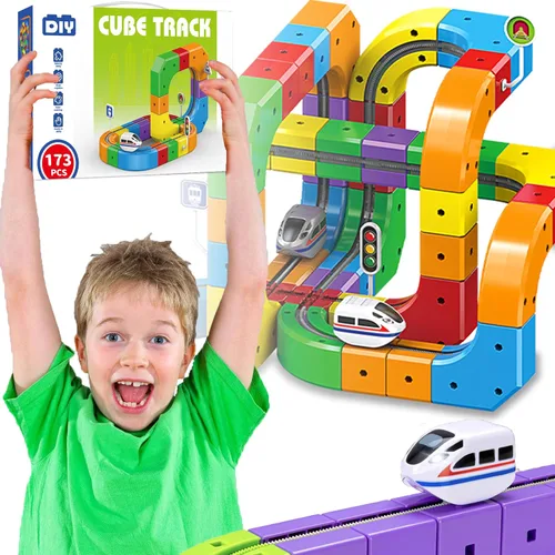 Miniatura 7 de Juego de Pista de Tren Eléctrico Magnético, Pistas de Carrera Flexibles Anti-Gravedad 3D con Tren Motorizado y Señales de Tráfico, Juguete