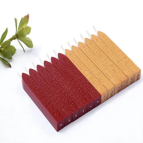 12 varillas de cera de sellado con mechas para sello de letras para invitaciones de boda, decoración de embalaje (rojo y dorado)