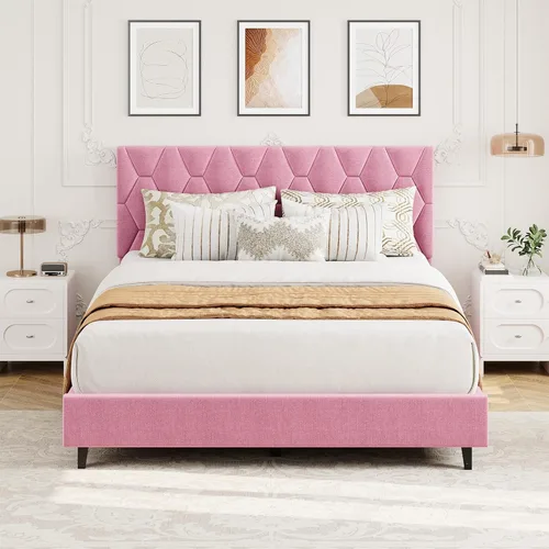 Miniatura 11 de GAOMON Base de cama individual XL beige con cabecera tapizada, base de cama de plataforma resistente con listones de madera fuertes, no necesita