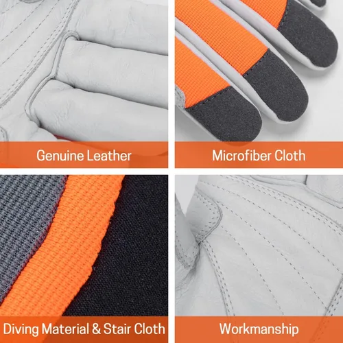 Miniatura 4 de Guantes de motosierra: cuero anticorte con protección de motosierra de 12 capas en la parte posterior de la mano izquierda, clásicos