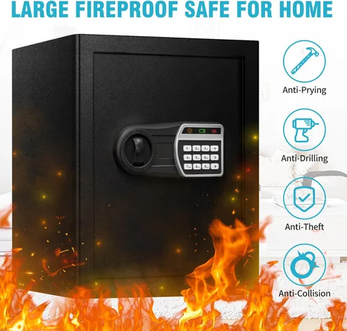 Miniatura 2 de Caja fuerte de 2.5 pies cúbicos, caja fuerte para el hogar con bolsa impermeable ignífuga, caja de seguridad antirrobo con teclado digital, sistema