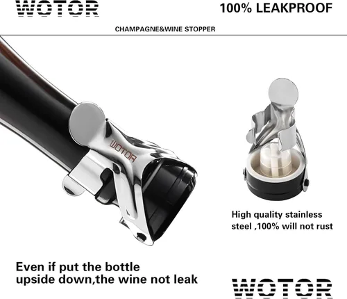 Miniatura 2 de WOTOR Tapones para botella de vino y champán de acero inoxidable con silicona de grado alimenticio, a prueba de fugas, se mantienen frescos