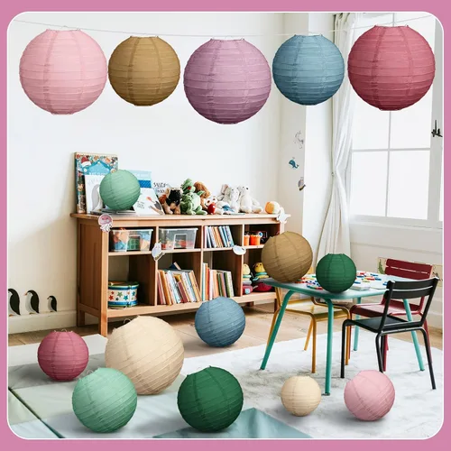 Miniatura 4 de Glooglitter 16 linternas de papel colgantes bohemias para decoración de fiesta de regreso a la escuela, 4, 6, 8, 10 pulgadas, coloridas linternas