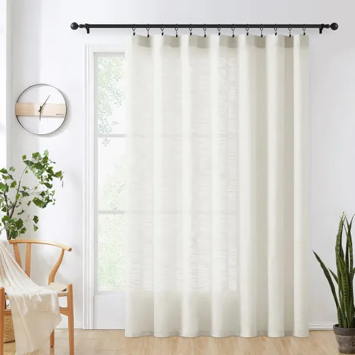 Miniatura 12 de FMFUNCTEX - Cortinas de puerta corrediza natural de 84" de lino transparente para sala de estar, divisor de 100" de ancho, cortinas extra anchas