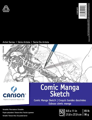 Canson Artist Series - Cuaderno de bocetos de cómic y manga, bloc plegable, 8.5 x 11 pulgadas, 50 hojas (65 libras/96g), papel de artista para