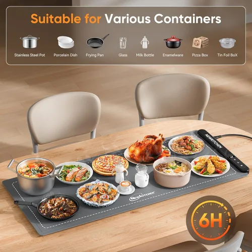 Miniatura 5 de NEWKITCHEN Tapete de calentamiento para alimentos, (XXL, 36 x 16 pulgadas), tapete de calentamiento de alimentos para encimera, de grafeno
