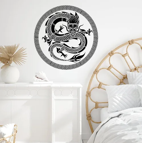 Miniatura 2 de Vinilo adhesivo de pared de arte chino dragón ornamento de estilo asiático pegatinas gran decoración (1373ig) negro