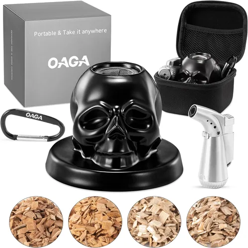 Miniatura 8 de Kit de ahumador de whisky con antorcha – Calavera de cerámica a la antigua, bourbon y cóctel – Regalos únicos para el día de San Valentín para NEGRO