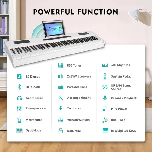 Miniatura 4 de Piano digital MUSTAR 88 teclas, teclado pesado con acción de martillo, MDP-1300 teclado pesado con soporte, teclado de piano eléctrico