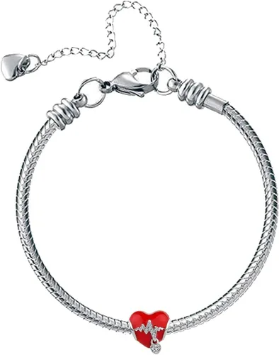 Miniatura 3 de KunBead Encantos de cuentas de corazón esmaltados rojos compatibles con pulseras Pandora, Cobre, vidrio