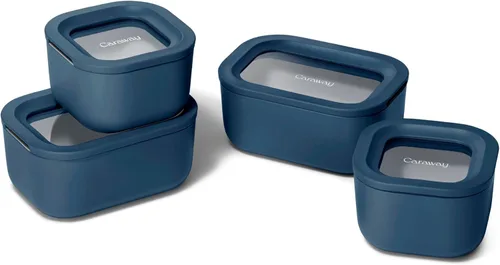 Miniatura 19 de Caraway - Juego de 3 recipientes de vidrio, almacenamiento de alimentos, 10/6.6 /4.4 tazas, revestimiento de cerámica, no tóxico, antiadherente