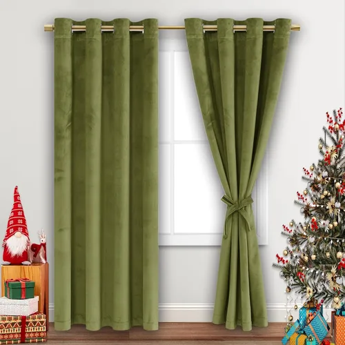 Miniatura 98 de JIUZHEN - Cortinas de terciopelo gris de 63 pulgadas opacas para sala de estar - Cortinas gruesas de terciopelo con ojales para ventana