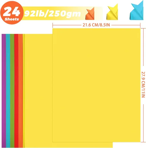 Miniatura 2 de 24 hojas de papel de cartulina de 6 colores de 8.5 x 11 pulgadas, papel de doble cara de 92 libras/8.82 oz/m², papel grueso de construcción