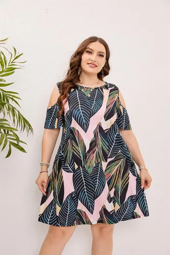 Miniatura 34 de Hbeyyto - Vestido informal de manga corta con hombros descubiertos para mujer, holgado y con bolsillos, talla grande
