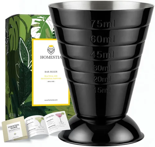 Homestia Taza medidora negra multiunidad, Jigger de barra de acero inoxidable con marcas de ml/oz/cucharada, 2.5 onzas, 2.5 fl oz, 5 cucharadas,