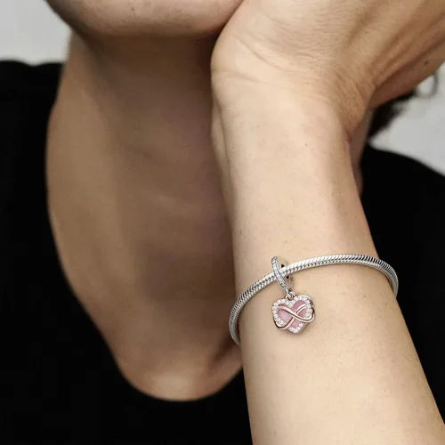 Miniatura 6 de PANDORA Jewelry - Dije colgante de corazón infinito brillante, collar o pulsera rosa para mujer, plata de ley y chapado en oro rosa de 14 quilates