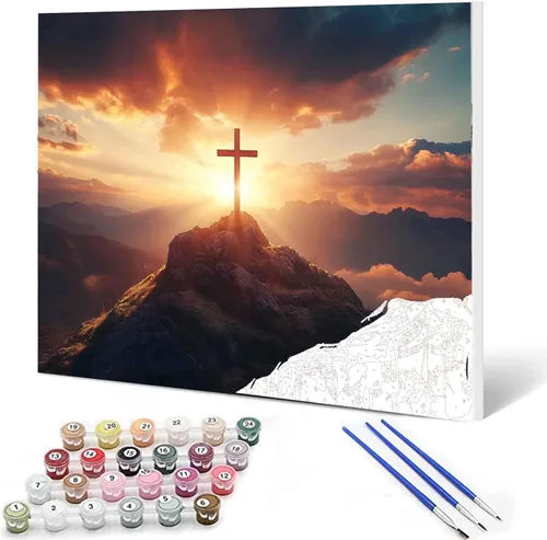 Miniatura 11 de Kits de pintura por números para adultos principiantes, pintura al óleo sobre lienzo de 16 x 20 pulgadas, lámpara de flores y óleo, pigmento 4-Art-06