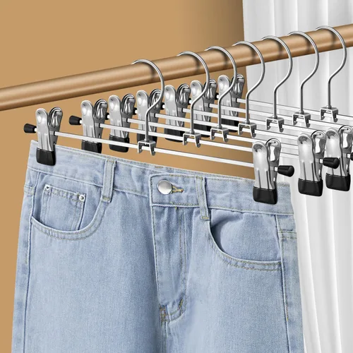 Perchas para pantalones de 14 pulgadas con clips, paquete de 12 perchas ajustables para faldas para mujeres, perchas antideslizantes para pantalones