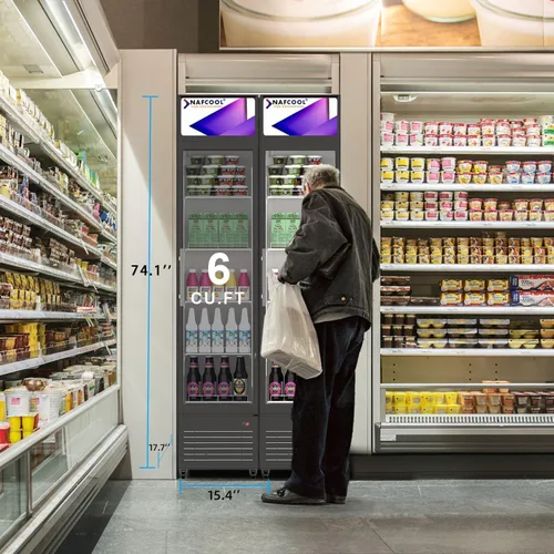 Miniatura 3 de Refrigerador comercial de bebidas, refrigerador de 7 pies cúbicos pequeños delgados de una sola puerta de vidrio con estantes ajustables de luz LED
