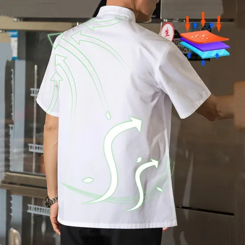 Miniatura 6 de Unisex Chef Jacket Classic Short Sleeve Chef Uniform Pocket Hotel Kitchen Restaurant Working Summer Chef Coat