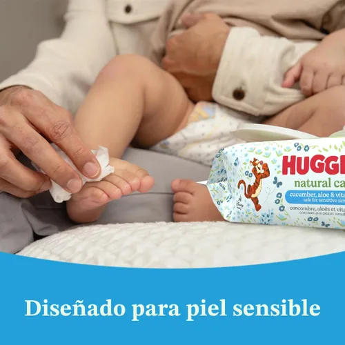 Miniatura 7 de Toallitas Natural Care de Huggies para bebé con pepino, aloe y vitamina E, hipoalergénicas, perfumadas, 10 paquetes de tapa abatible