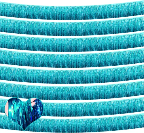 Miniatura 16 de Paquete de 10 unidades de 3,05 m de guirnalda de flecos de papel de aluminio con borlas metálicas, bandera para colgar en la pared, serpentinas