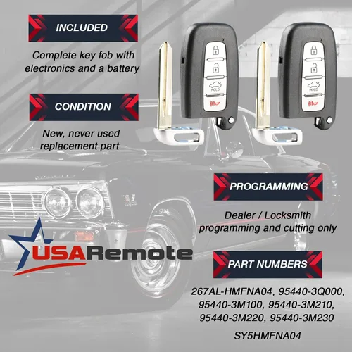 Miniatura 3 de Llavero compatible con Hyundai Kia Smart Keyless Entry Remote 2010 2011 2012 2013 2014 2015 (SY5HMFNA04), juego de 2
