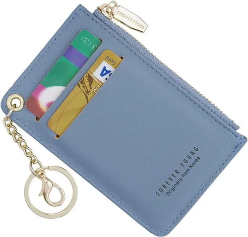 Miniatura 14 de Carteras pequeñas para mujer, tarjetero de piel delgado, cartera de monedas con llavero