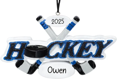 Miniatura 6 de Adorno de Navidad personalizado de hockey sobre hielo 2026 Palos de hockey y disco de decoración de árbol de Navidad para niños y niñas Regalo