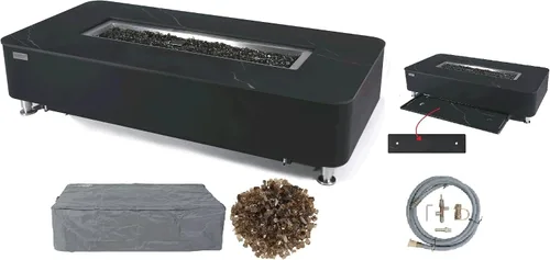 Miniatura 72 de Elementi+ Mesa de Fuego de Gas Colorado de Hormigón Fundido de 56" Rectangular, Hoguera al Aire Libre con Ignición Electrónica Incluye Cubierta