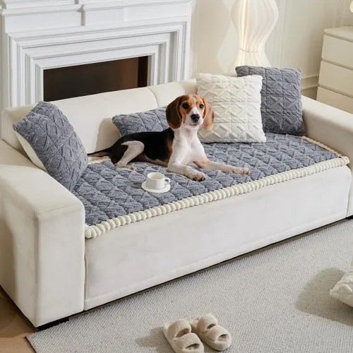 Miniatura 9 de Tiwwie Funda de sofá para perros, fundas de sofá para mascotas de textura esponjosa, fundas de sofá geométricas de jacquard coral, lavables