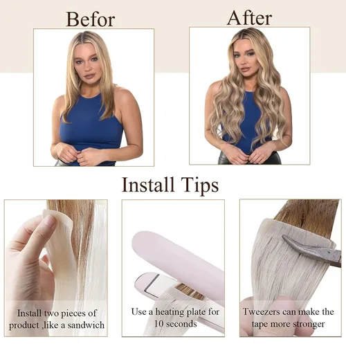 Miniatura 7 de Loxxy Extensiones adhesivas de cabello humano de 12 pulgadas, extensiones de cabello humano real color negro azabache, con cinta adhesiva de trama