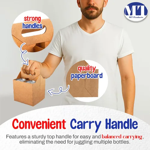 Miniatura 3 de MT Products 4 soportes para botellas de cartón kraft de 12 onzas. Portabotellas de cerveza o soda para un transporte seguro y fácil, paquete de 4