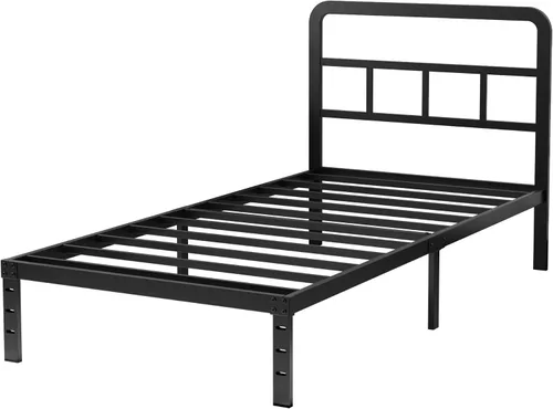 Miniatura 9 de Husleephu Marcos de cama individual con cabecero, marco de cama de plataforma individual de 12 pulgadas de metal resistente, no necesita somier